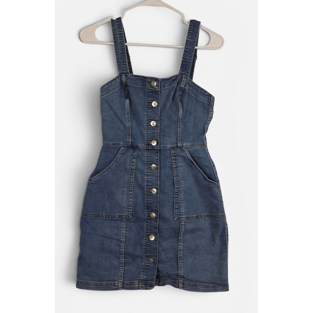 Divided H&M Jumper Dress Women 4 Blue Jean Button Front‎ Mini